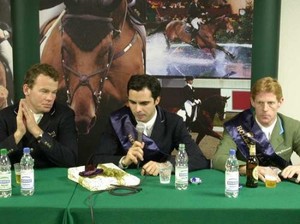 Les 3 lauréats de la 3e finale du Top Ten (de g. à d.): Lars Nieberg (2e), Rodrigo Pessoa (1e) et Marcus Ehning (3e). 